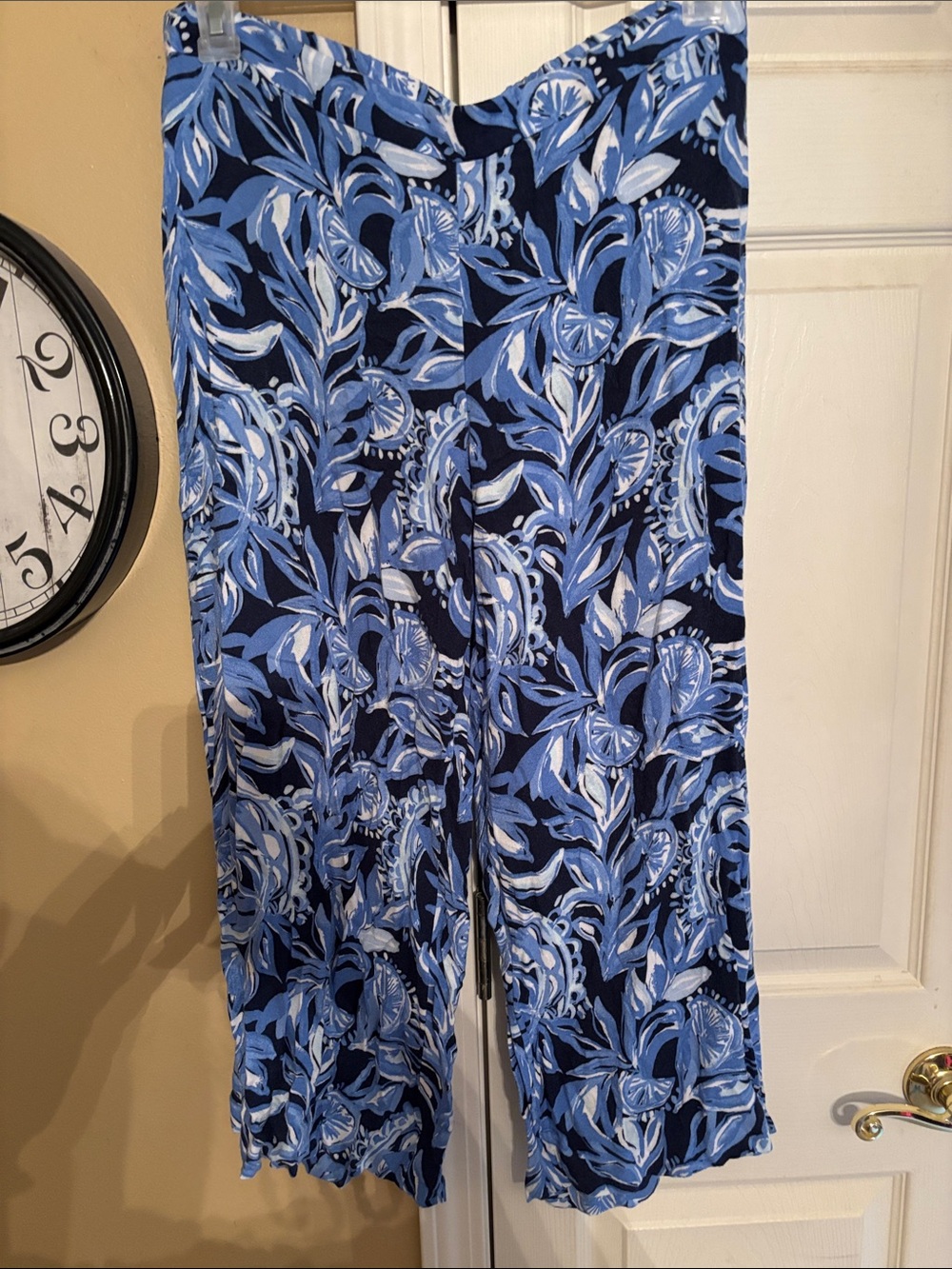 Lilly Pulitzer Navy and Light Blue Floral Wide-Leg Pants